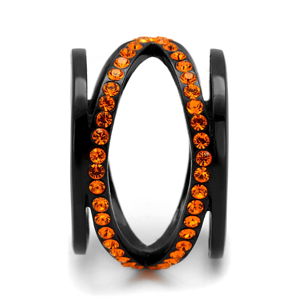 TK2645 - IP Black(Ion Plating) Stainless Steel Ring with Top Grade Crystal in Orange