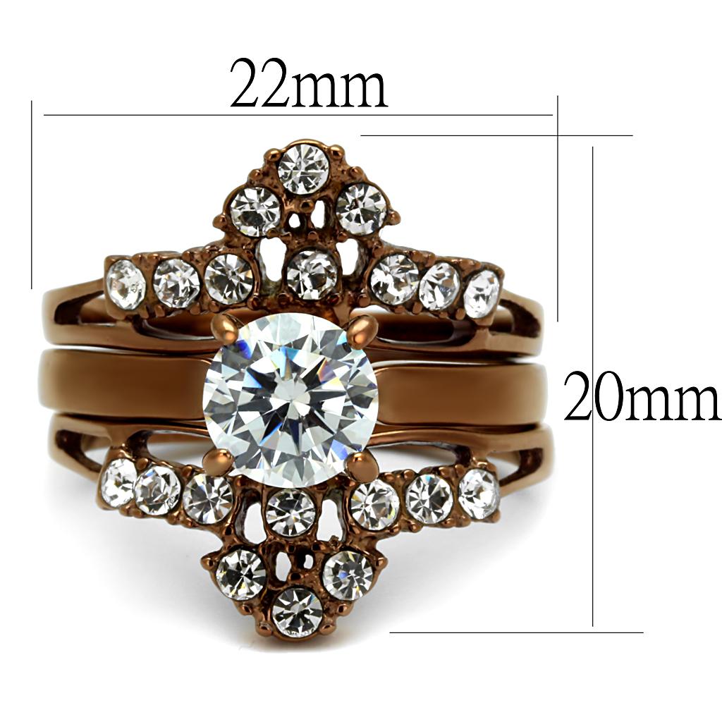 TK2647 - IP Coffee light Stainless Steel Ring with AAA Grade CZ in Clear