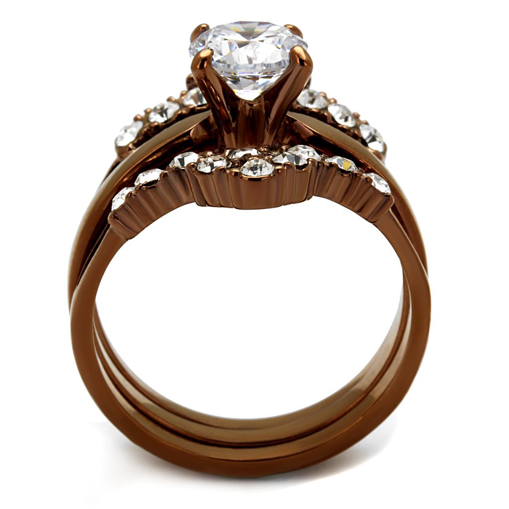 TK2647 - IP Coffee light Stainless Steel Ring with AAA Grade CZ in Clear