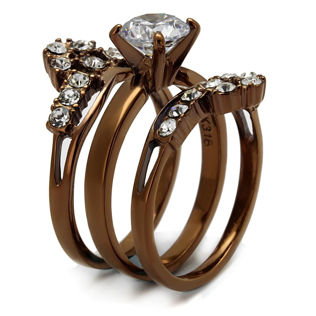 TK2647 - IP Coffee light Stainless Steel Ring with AAA Grade CZ in Clear