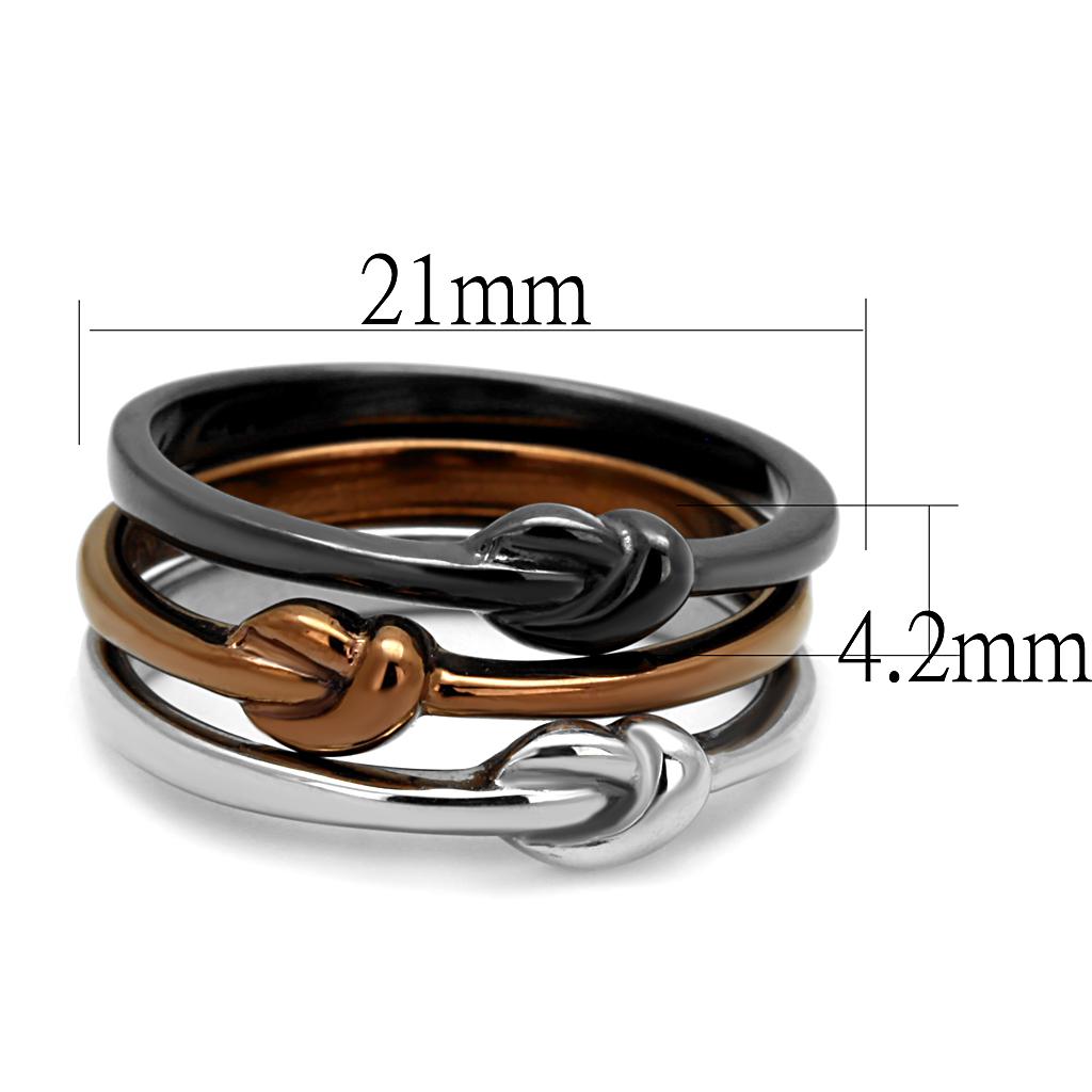 TK2648 - Three Tone IP (IP Light Coffee & IP Light Black & High Polished) Stainless Steel Ring with No Stone
