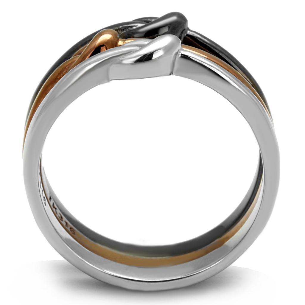 TK2648 - Three Tone IP (IP Light Coffee & IP Light Black & High Polished) Stainless Steel Ring with No Stone
