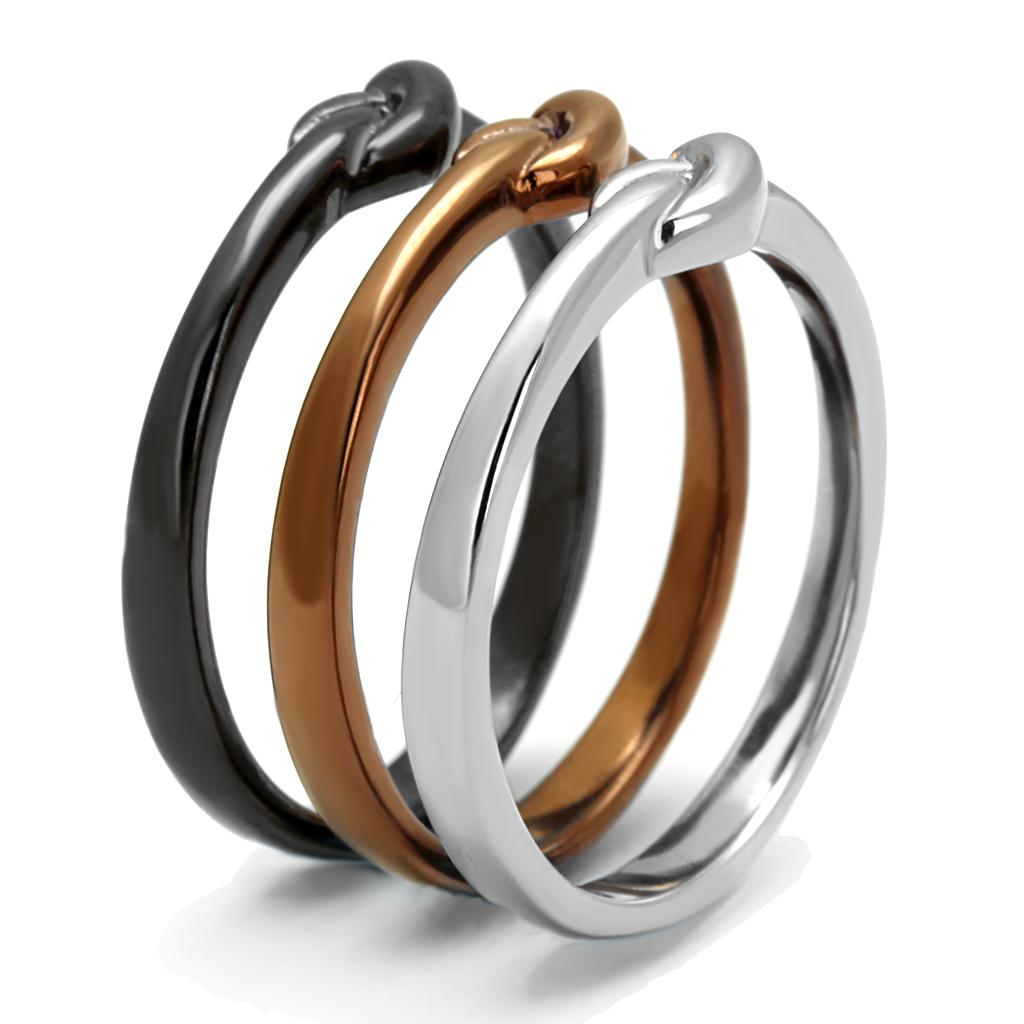 TK2648 - Three Tone IP (IP Light Coffee & IP Light Black & High Polished) Stainless Steel Ring with No Stone