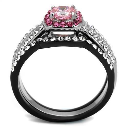 TK2651 - Two-Tone IP Black (Ion Plating) Stainless Steel Ring with AAA Grade CZ in Light Rose