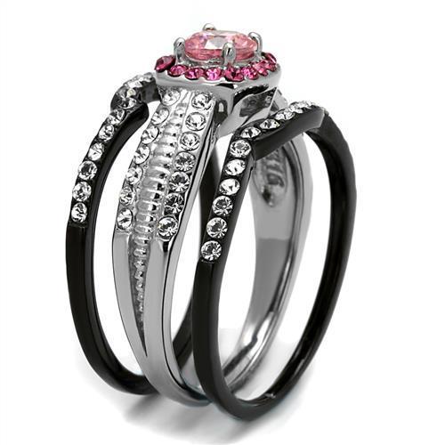 TK2651 - Two-Tone IP Black (Ion Plating) Stainless Steel Ring with AAA Grade CZ in Light Rose