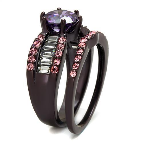 TK2652 - IP Dark Brown (IP coffee) Stainless Steel Ring with AAA Grade CZ in Amethyst