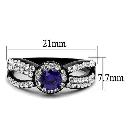 TK2653 - Two-Tone IP Black (Ion Plating) Stainless Steel Ring with AAA Grade CZ in Tanzanite