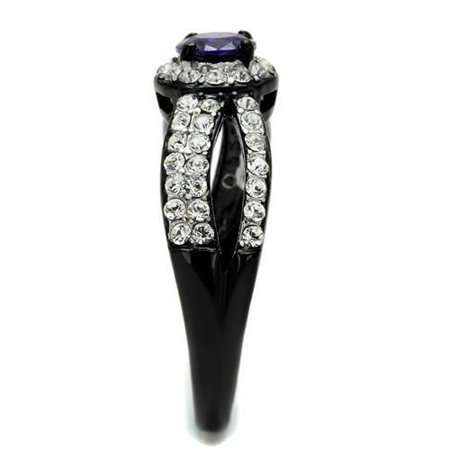 TK2653 - Two-Tone IP Black (Ion Plating) Stainless Steel Ring with AAA Grade CZ in Tanzanite