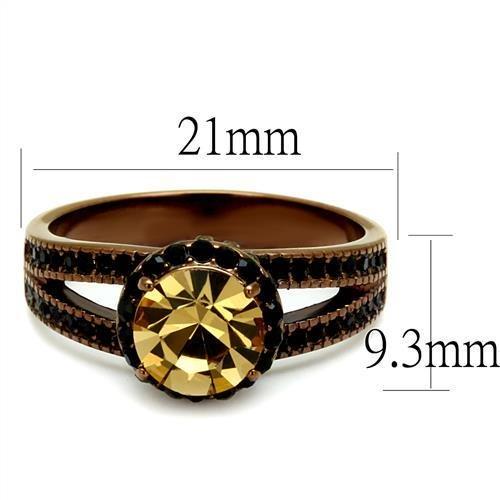 TK2654 - IP Coffee light Stainless Steel Ring with Top Grade Crystal in Light Smoked