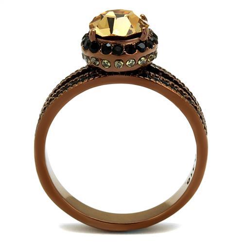 TK2654 - IP Coffee light Stainless Steel Ring with Top Grade Crystal in Light Smoked