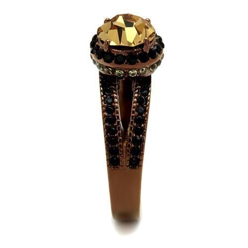 TK2654 - IP Coffee light Stainless Steel Ring with Top Grade Crystal in Light Smoked