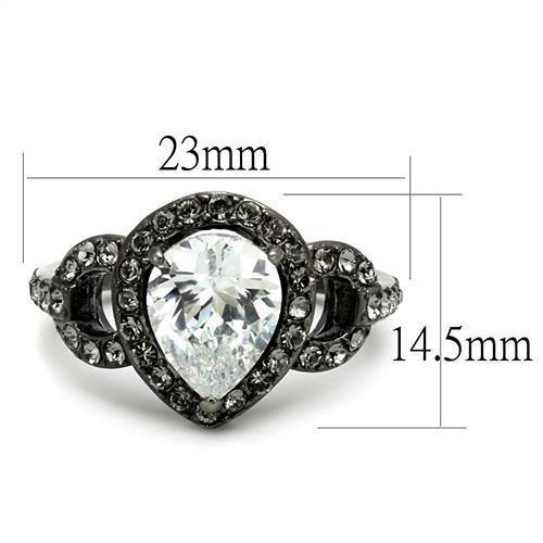 TK2655 - IP Light Black (IP Gun) Stainless Steel Ring with AAA Grade CZ in Clear