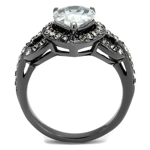 TK2655 - IP Light Black (IP Gun) Stainless Steel Ring with AAA Grade CZ in Clear