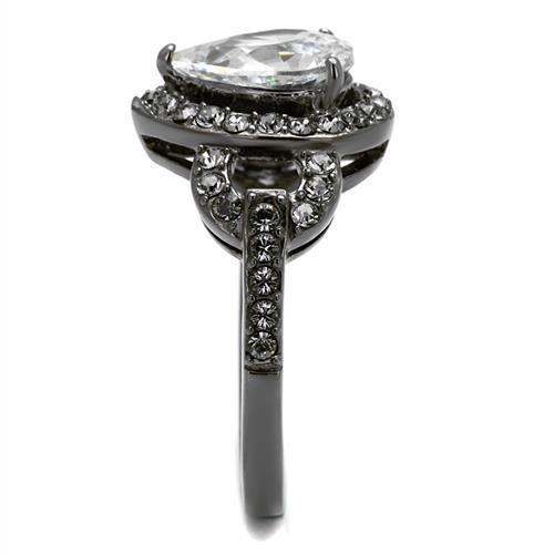 TK2655 - IP Light Black (IP Gun) Stainless Steel Ring with AAA Grade CZ in Clear
