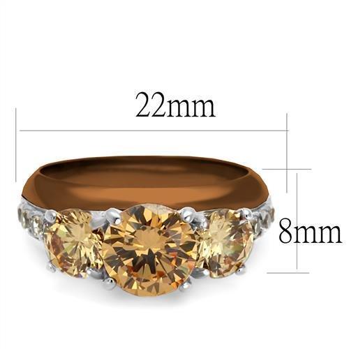 TK2656 - Two Tone IP Light Brown (IP Light coffee) Stainless Steel Ring with AAA Grade CZ in Champagne
