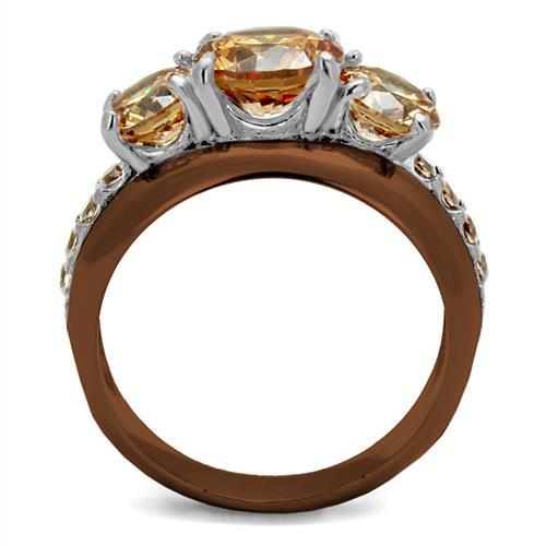 TK2656 - Two Tone IP Light Brown (IP Light coffee) Stainless Steel Ring with AAA Grade CZ in Champagne