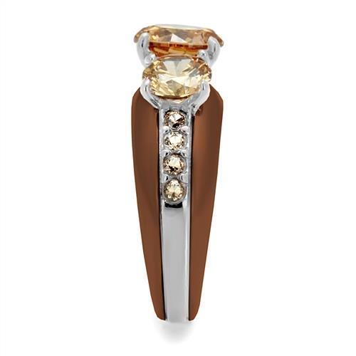 TK2656 - Two Tone IP Light Brown (IP Light coffee) Stainless Steel Ring with AAA Grade CZ in Champagne