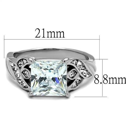 TK2657 - High polished (no plating) Stainless Steel Ring with AAA Grade CZ in Clear