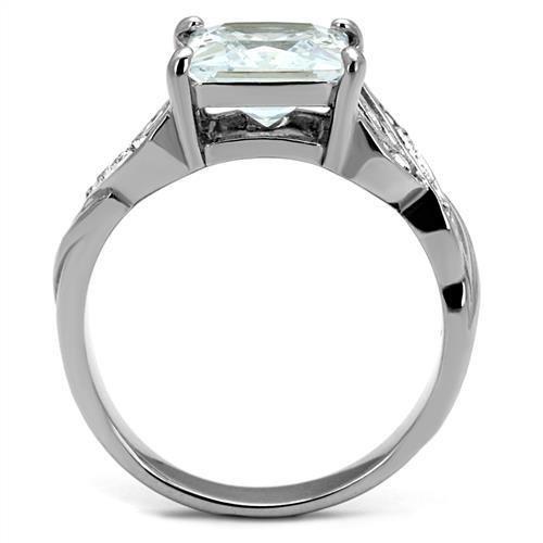 TK2657 - High polished (no plating) Stainless Steel Ring with AAA Grade CZ in Clear