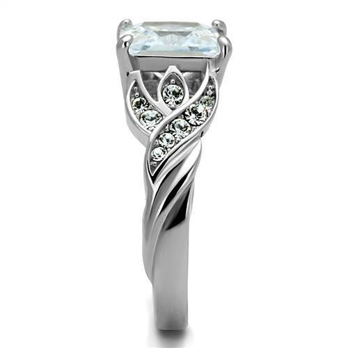 TK2657 - High polished (no plating) Stainless Steel Ring with AAA Grade CZ in Clear