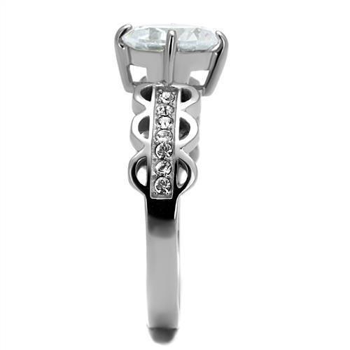 TK2658 - High polished (no plating) Stainless Steel Ring with AAA Grade CZ in Clear