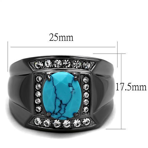 TK2662 - IP Light Black (IP Gun) Stainless Steel Ring with Synthetic Turquoise in Sea Blue
