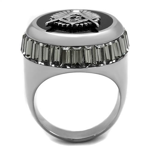 TK2666 - High polished (no plating) Stainless Steel Ring with Top Grade Crystal in Jet