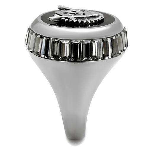 TK2666 - High polished (no plating) Stainless Steel Ring with Top Grade Crystal in Jet