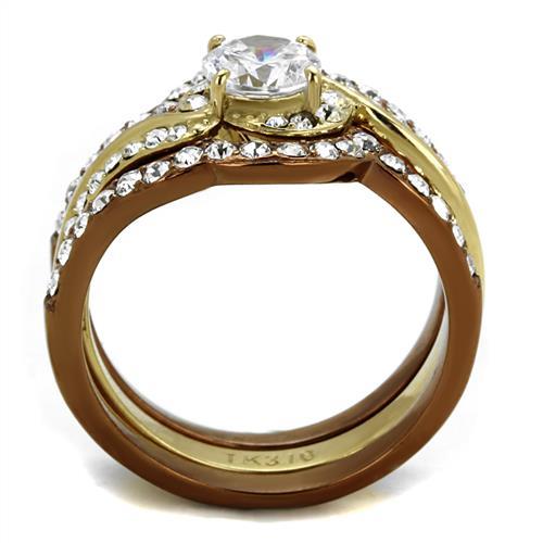 TK2669 - IP Gold & IP Light Brown (IP Light coffee) Stainless Steel Ring with AAA Grade CZ in Clear