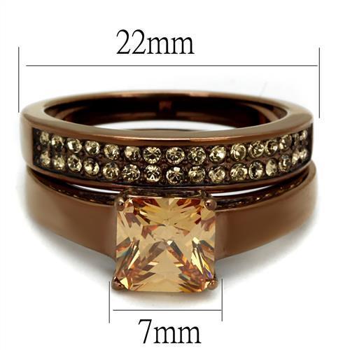 TK2670 - IP Coffee light Stainless Steel Ring with AAA Grade CZ in Champagne