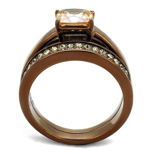TK2670 - IP Coffee light Stainless Steel Ring with AAA Grade CZ in Champagne
