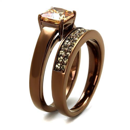 TK2670 - IP Coffee light Stainless Steel Ring with AAA Grade CZ in Champagne