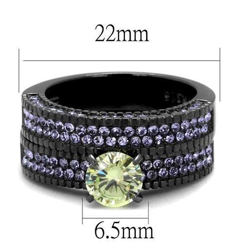 TK2672 - IP Light Black (IP Gun) Stainless Steel Ring with AAA Grade CZ in Apple Green color