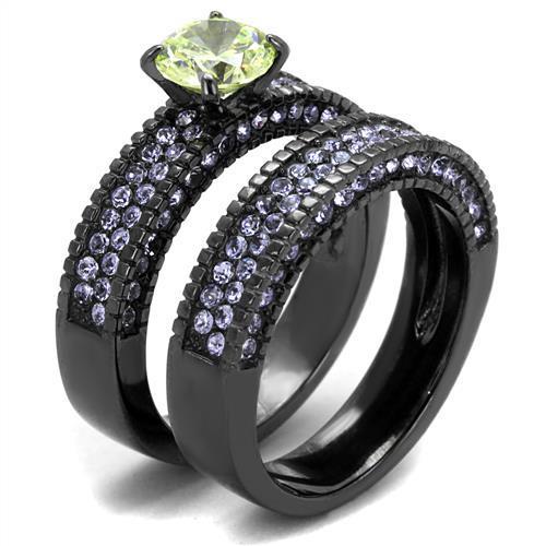 TK2672 - IP Light Black (IP Gun) Stainless Steel Ring with AAA Grade CZ in Apple Green color