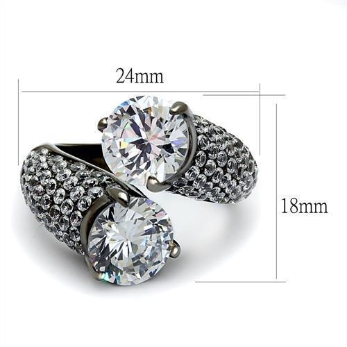 TK2674 - IP Light Black (IP Gun) Stainless Steel Ring with AAA Grade CZ in Clear