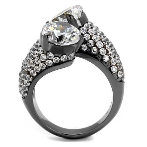 TK2674 - IP Light Black (IP Gun) Stainless Steel Ring with AAA Grade CZ in Clear