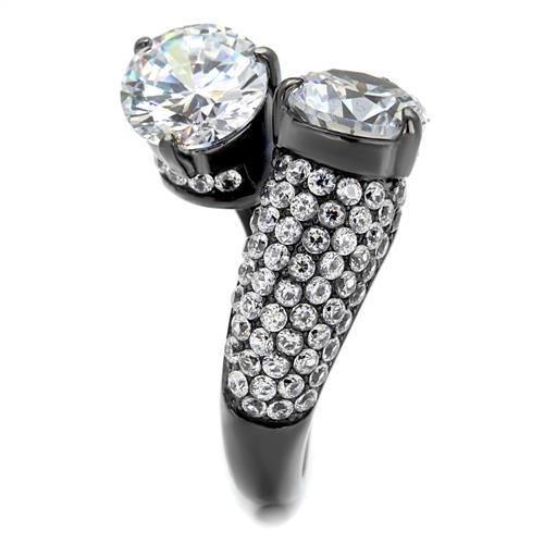 TK2674 - IP Light Black (IP Gun) Stainless Steel Ring with AAA Grade CZ in Clear