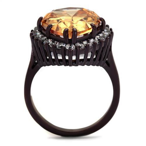 TK2675 - IP Dark Brown (IP coffee) Stainless Steel Ring with AAA Grade CZ in Champagne