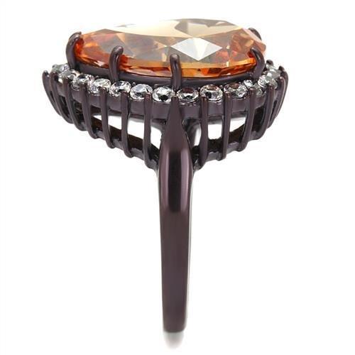 TK2675 - IP Dark Brown (IP coffee) Stainless Steel Ring with AAA Grade CZ in Champagne