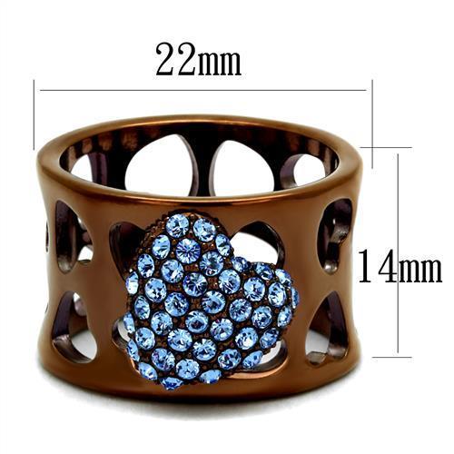 TK2676 - IP Coffee light Stainless Steel Ring with Top Grade Crystal in Aquamarine