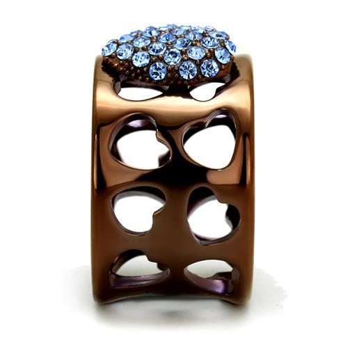TK2676 - IP Coffee light Stainless Steel Ring with Top Grade Crystal in Aquamarine