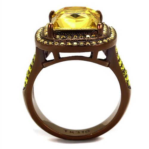 TK2677 - IP Coffee light Stainless Steel Ring with AAA Grade CZ in Topaz