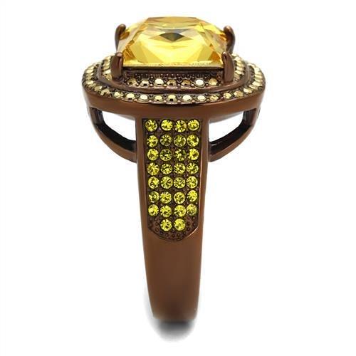 TK2677 - IP Coffee light Stainless Steel Ring with AAA Grade CZ in Topaz