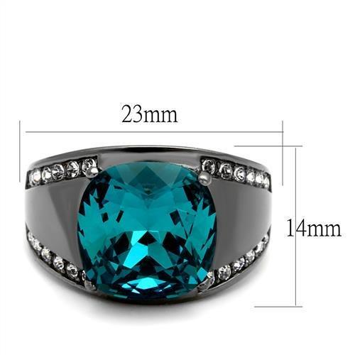 TK2678 - IP Light Black (IP Gun) Stainless Steel Ring with Top Grade Crystal in Blue Zircon