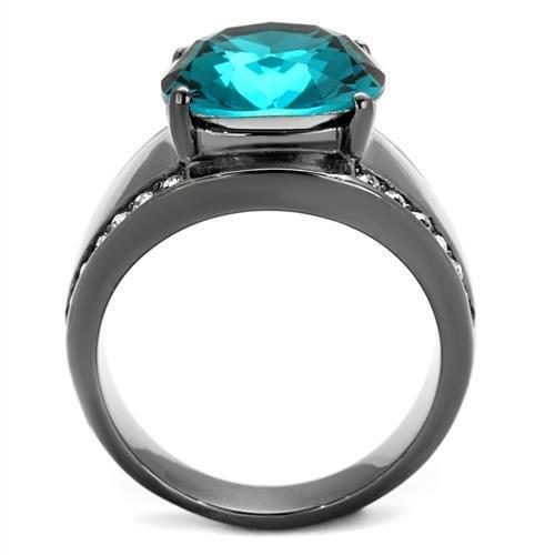 TK2678 - IP Light Black (IP Gun) Stainless Steel Ring with Top Grade Crystal in Blue Zircon