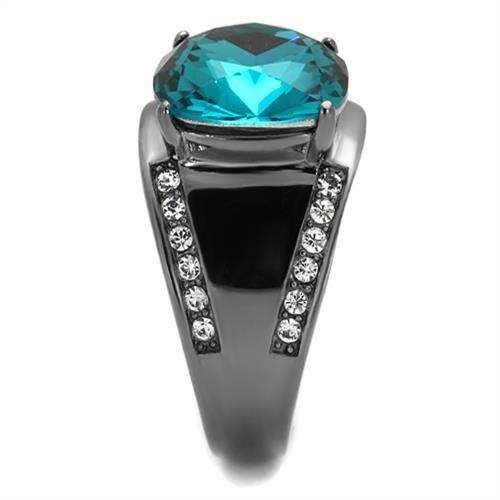 TK2678 - IP Light Black (IP Gun) Stainless Steel Ring with Top Grade Crystal in Blue Zircon
