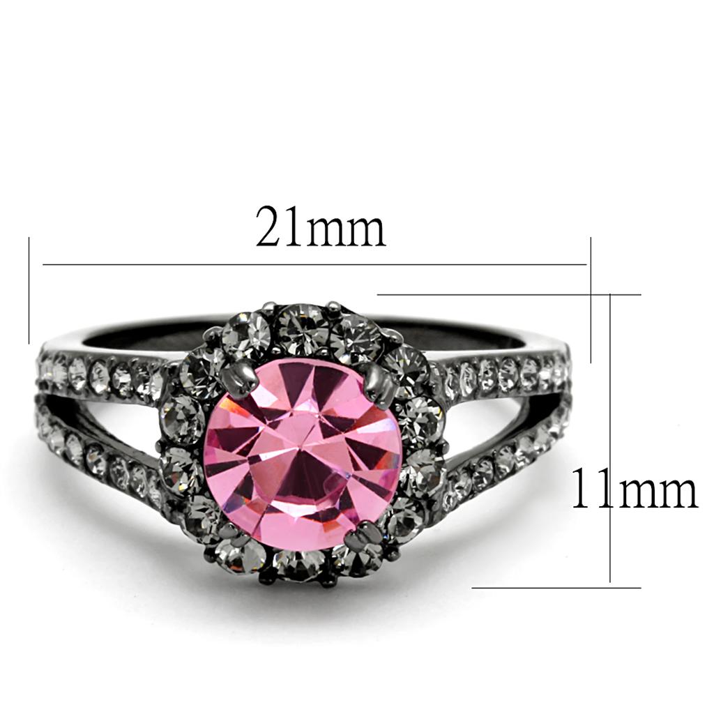 TK2680 - IP Light Black (IP Gun) Stainless Steel Ring with Top Grade Crystal in Light Rose