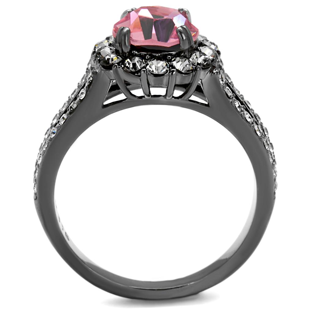 TK2680 - IP Light Black (IP Gun) Stainless Steel Ring with Top Grade Crystal in Light Rose