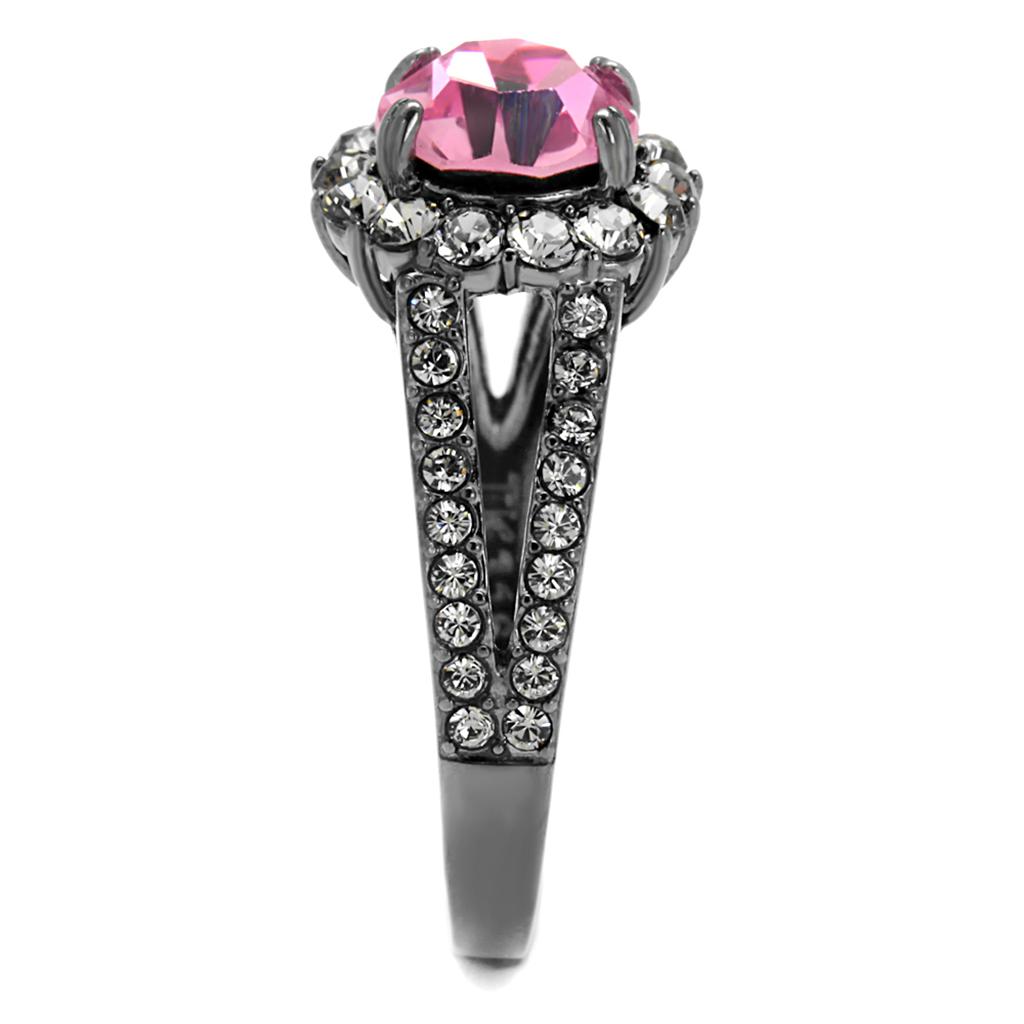 TK2680 - IP Light Black (IP Gun) Stainless Steel Ring with Top Grade Crystal in Light Rose