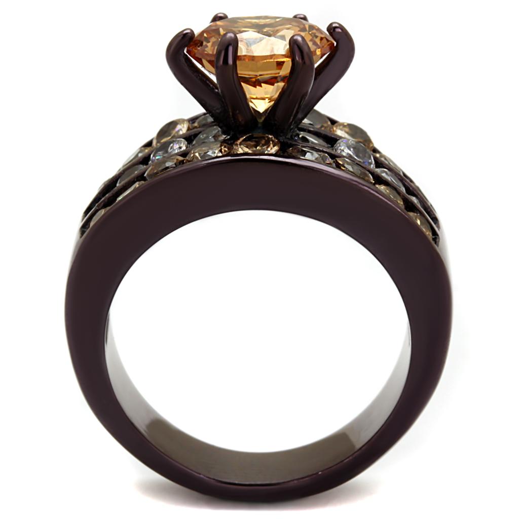 TK2681 - IP Dark Brown (IP coffee) Stainless Steel Ring with AAA Grade CZ in Champagne